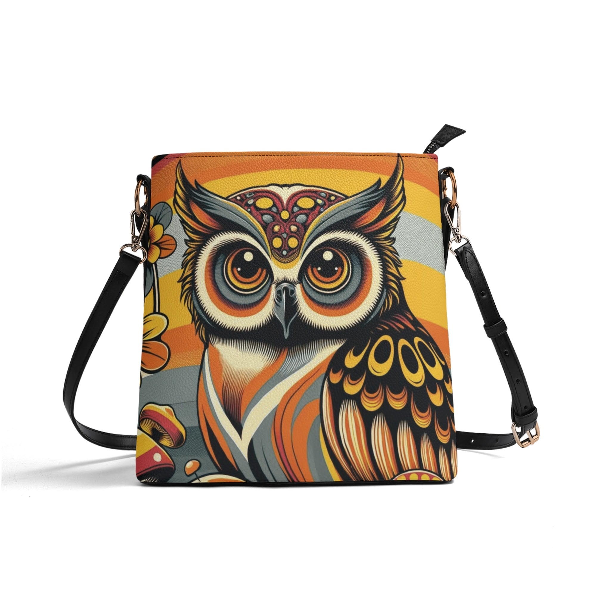 70s Retro Owl Groovy Mushroom Hip Mid Mod Bucket Bag - Mid Century Modern Gal