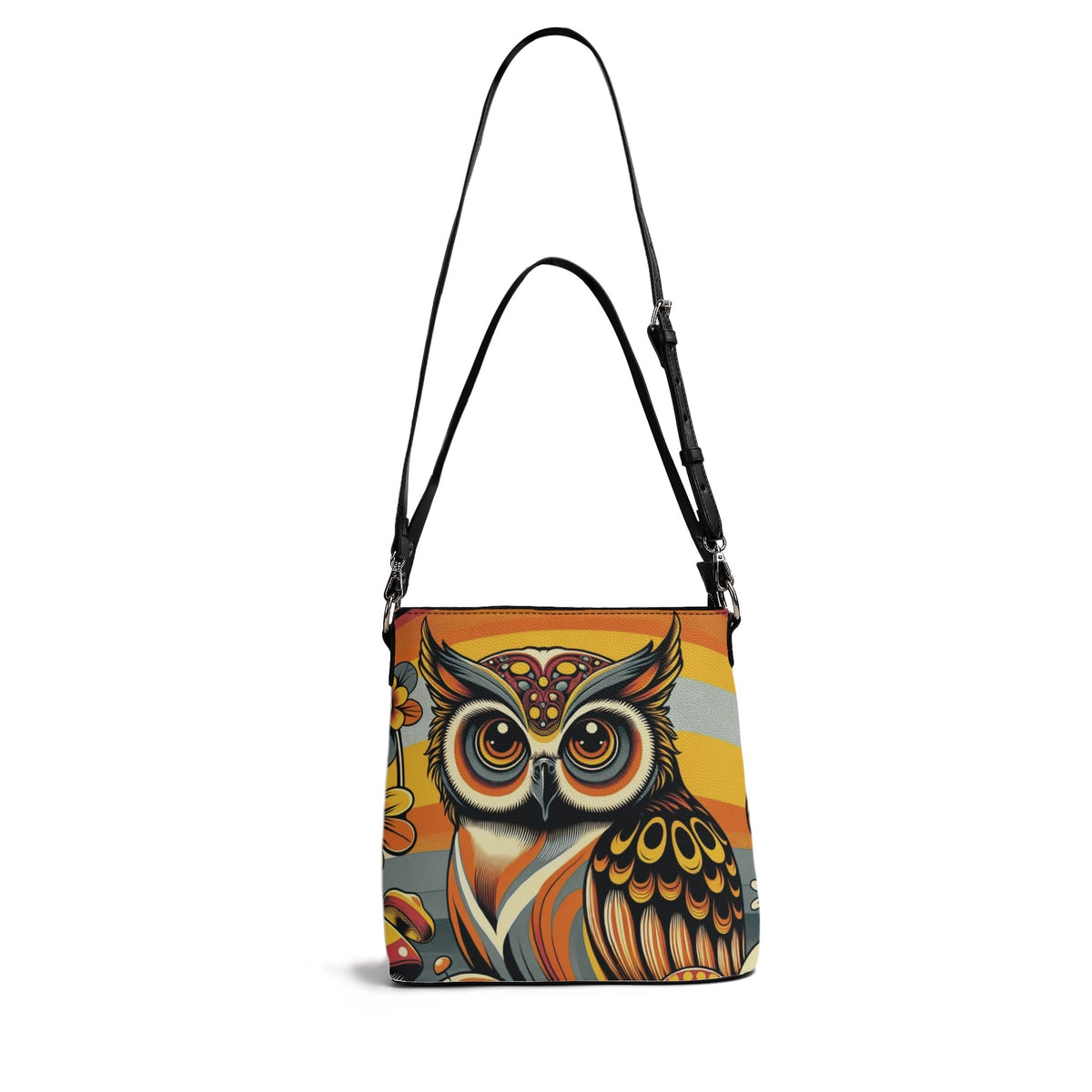 70s Retro Owl Groovy Mushroom Hip Mid Mod Bucket Bag - Mid Century Modern Gal
