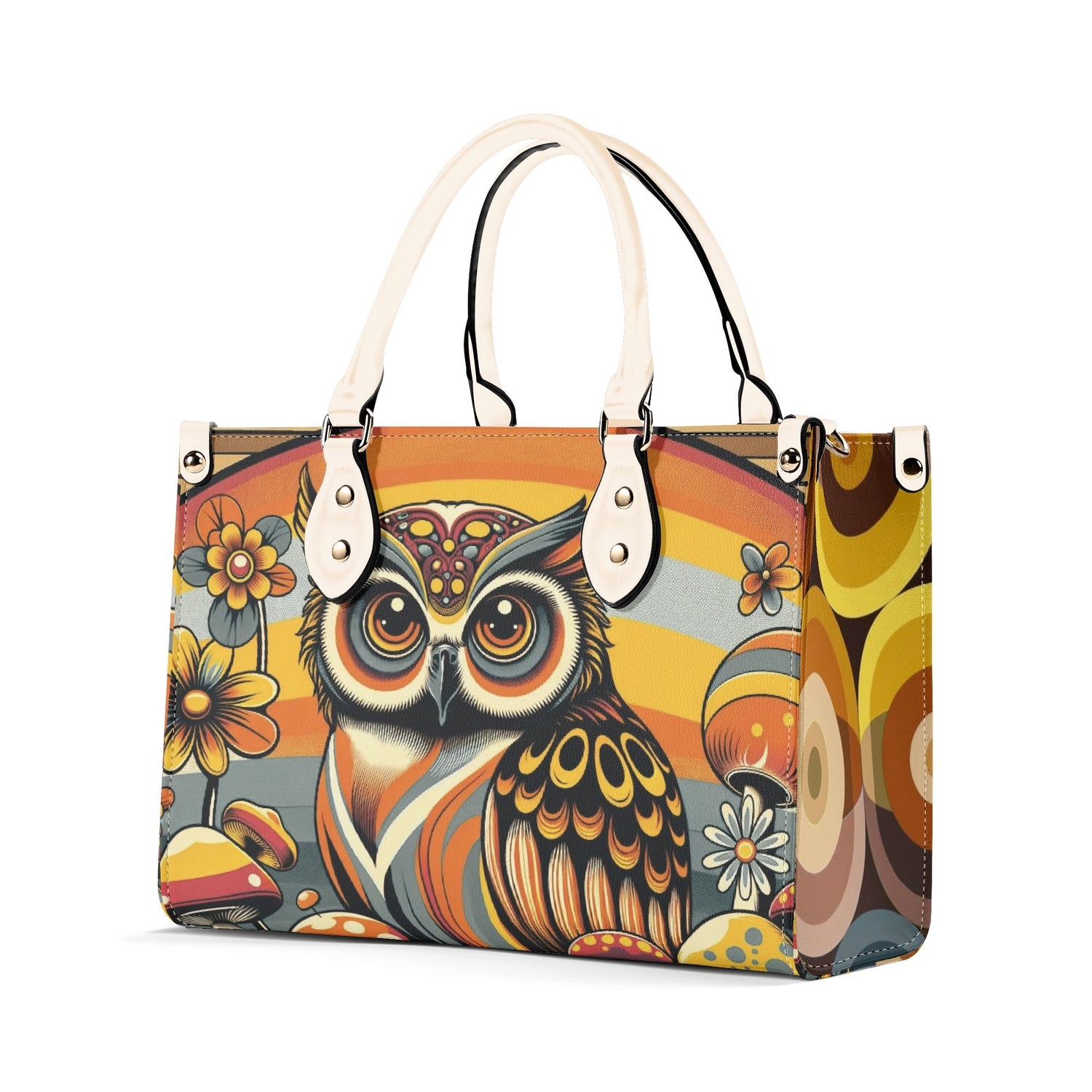 Groovy 70s Retro Owl, Mushroom, Floral Hipster Funky Flaired Handbag Shoulder Bag - Mid Century Modern Gal