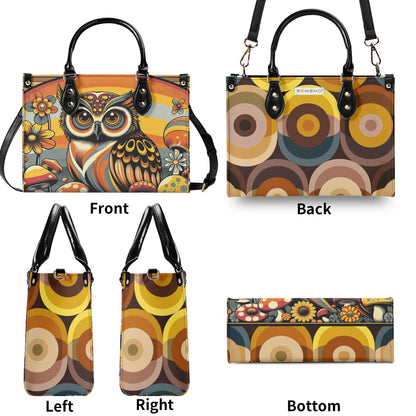 Groovy 70s Retro Owl, Mushroom, Floral Hipster Funky Flaired Handbag Shoulder Bag - Mid Century Modern Gal