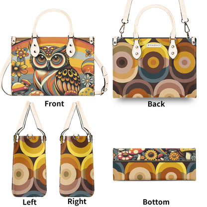 Groovy 70s Retro Owl, Mushroom, Floral Hipster Funky Flaired Handbag Shoulder Bag - Mid Century Modern Gal