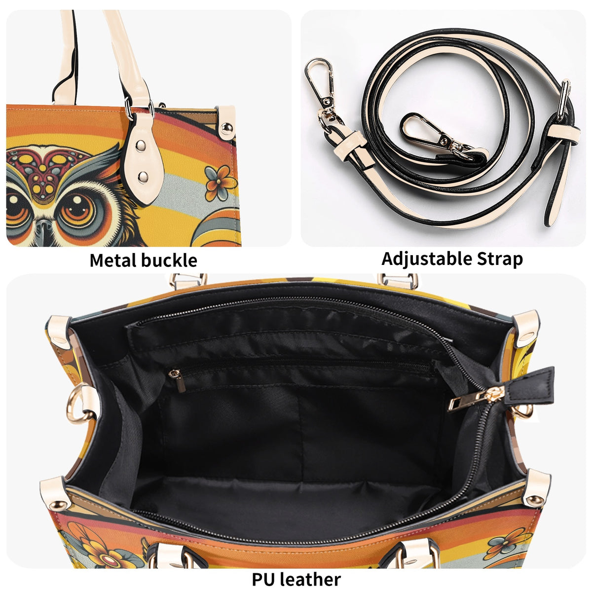 Groovy 70s Retro Owl, Mushroom, Floral Hipster Funky Flaired Handbag Shoulder Bag - Mid Century Modern Gal