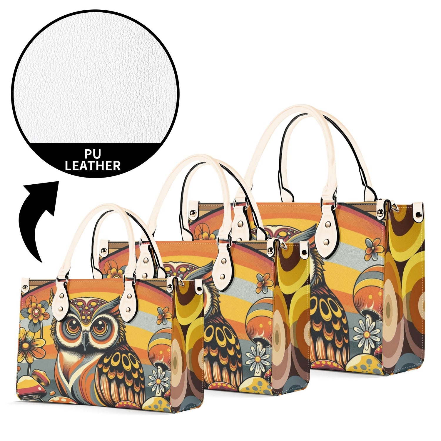 Groovy 70s Retro Owl, Mushroom, Floral Hipster Funky Flaired Handbag Shoulder Bag - Mid Century Modern Gal