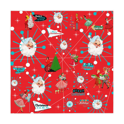 Mid Century Modern Christmas Vintage Red HolidayTablecloth - Festive Holiday Decor with Santa &amp; Cheerful Designs - Mid Century Modern Gal