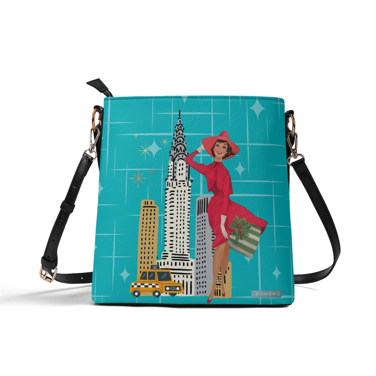Mid Century Modern Christmas 50s Gal, Holiday Trendy Shoulder Bag - Mid Century Modern Gal