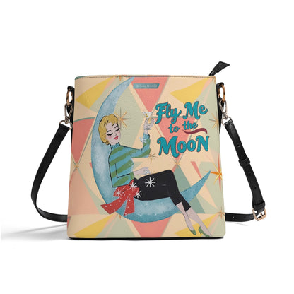 Mid Century Modern Kitschy Christmas Fly Me To The Moon Holiday Trendy Bucket Bag - Mid Century Modern Gal