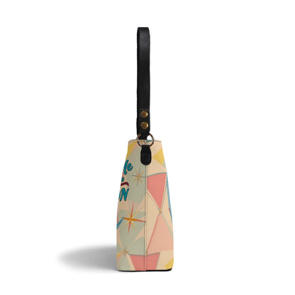 Mid Century Modern Kitschy Christmas Fly Me To The Moon Holiday Trendy Bucket Bag - Mid Century Modern Gal