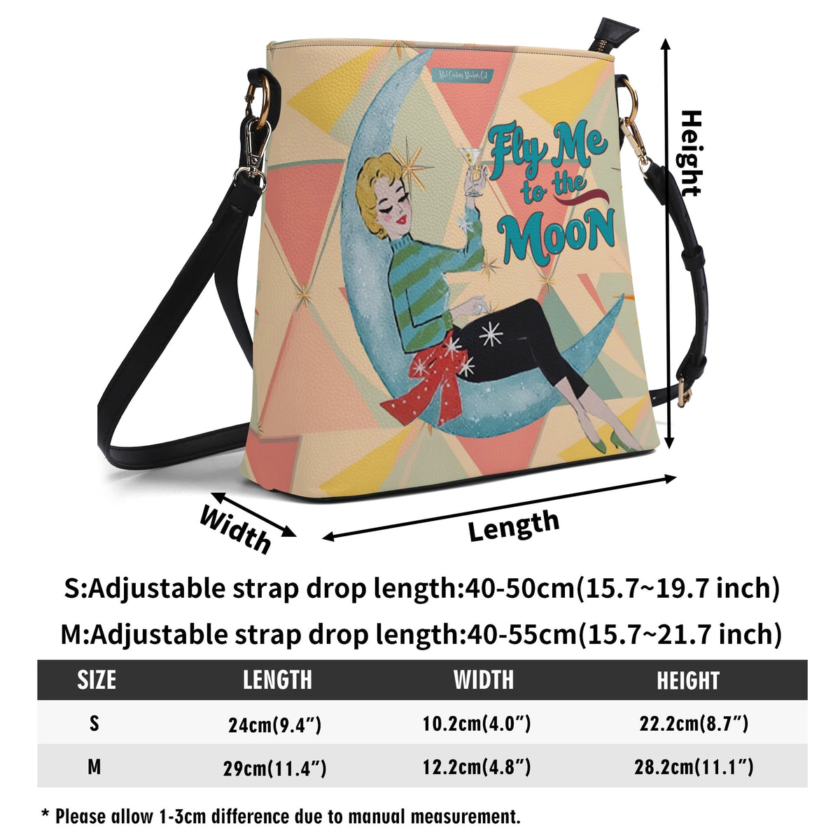 Mid Century Modern Kitschy Christmas Fly Me To The Moon Holiday Trendy Bucket Bag - Mid Century Modern Gal