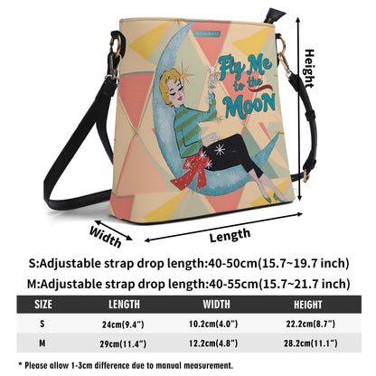 Mid Century Modern Kitschy Christmas Fly Me To The Moon Holiday Trendy Bucket Bag - Mid Century Modern Gal