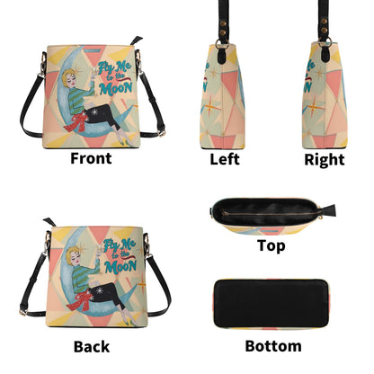 Mid Century Modern Kitschy Christmas Fly Me To The Moon Holiday Trendy Bucket Bag - Mid Century Modern Gal