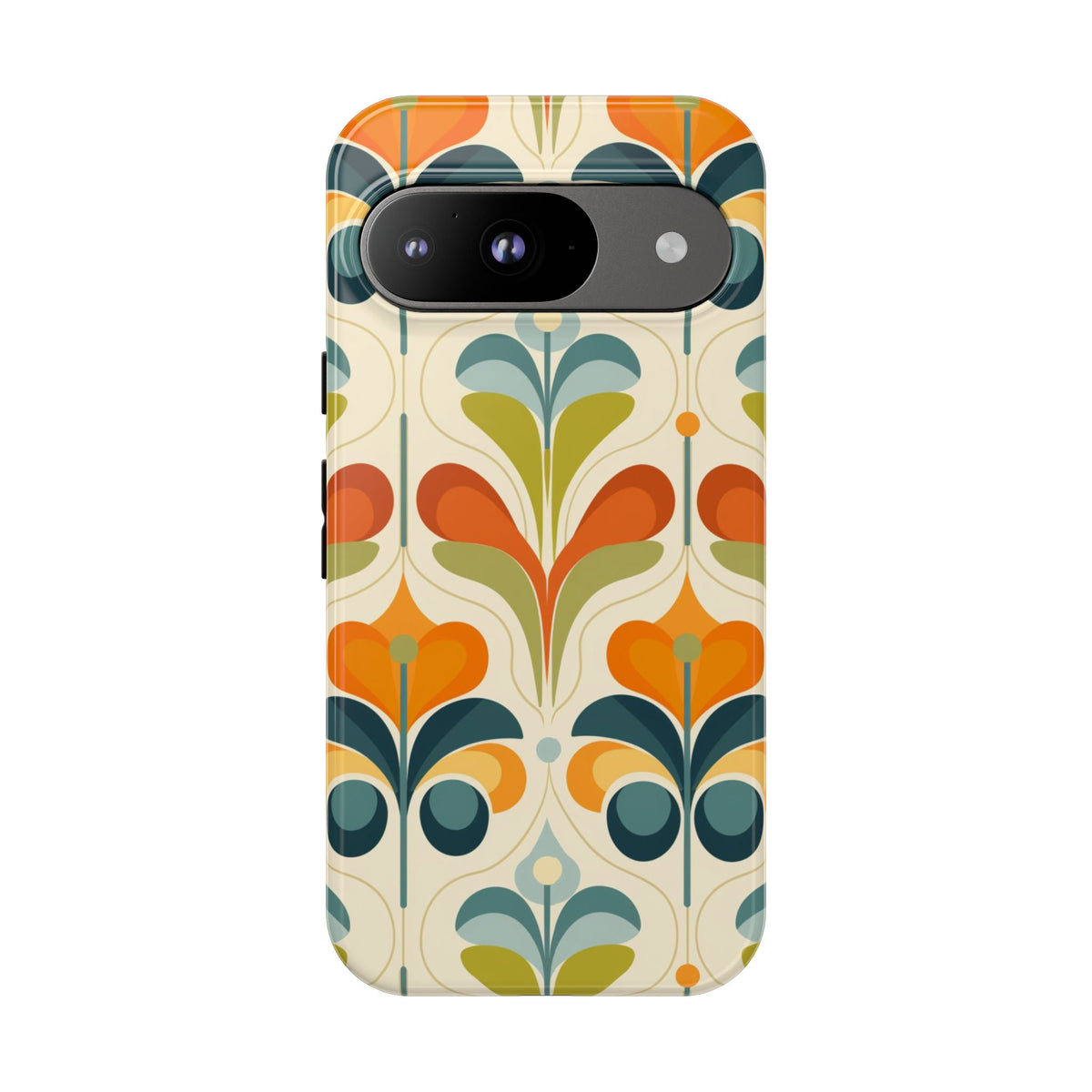 Mid Century Modern Scandinavian Floral, Orange Blue Green Tough Phone Case