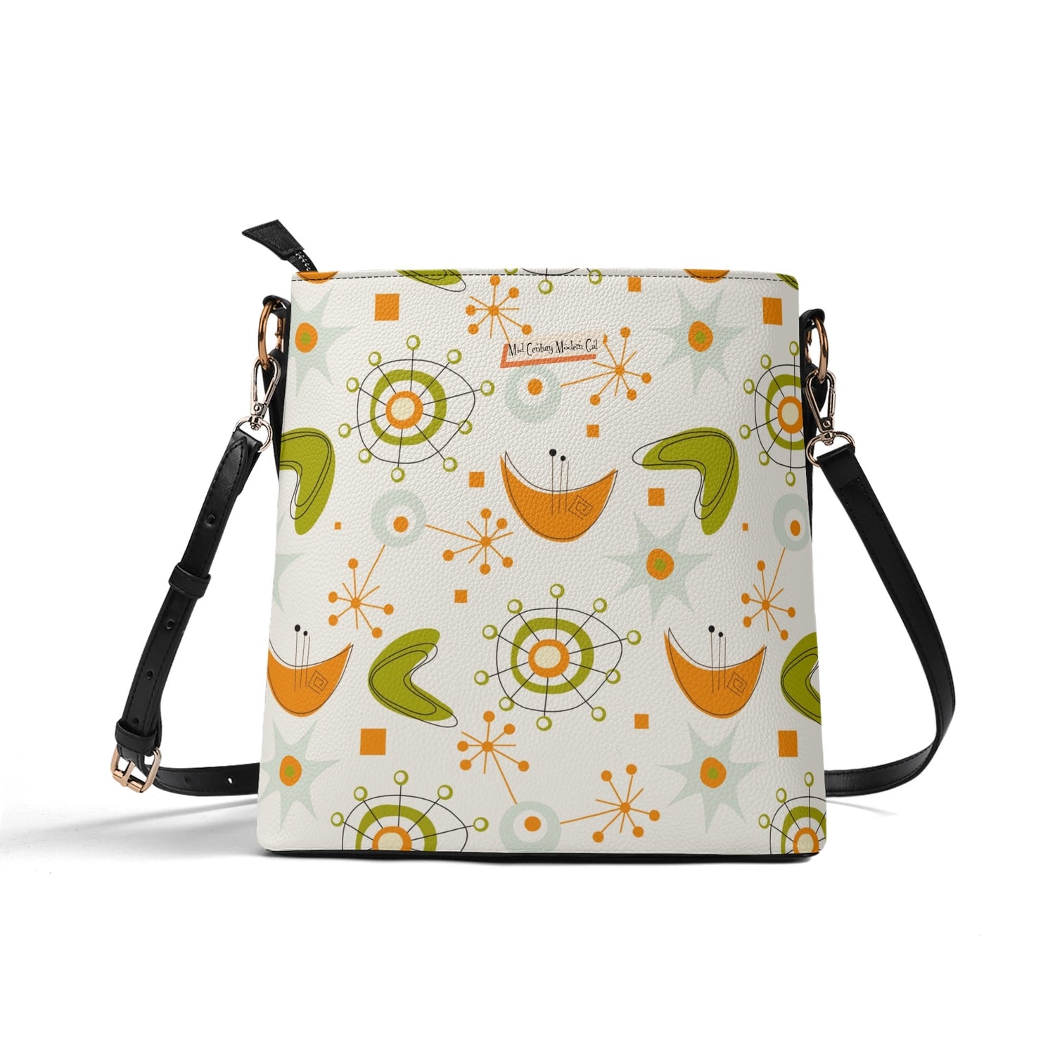 Mid Mod Retro Gals, Funky Fun Fashion Bag, Orange, Green Atomic Starbursts By MCM Gal, Mid Century Mod Kitschy Trendy Purse - Mid Century Modern Gal