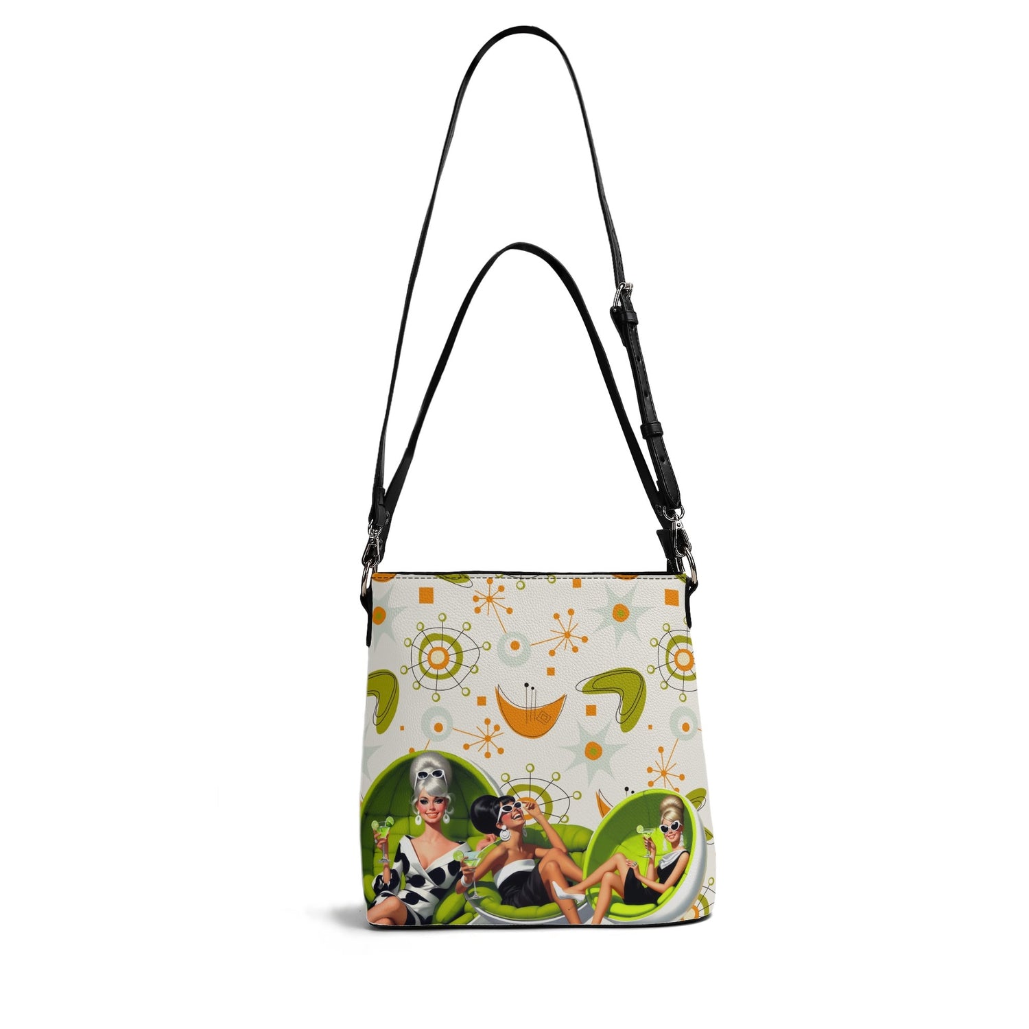 Mid Mod Retro Gals, Funky Fun Fashion Bag, Orange, Green Atomic Starbursts By MCM Gal, Mid Century Mod Kitschy Trendy Purse - Mid Century Modern Gal