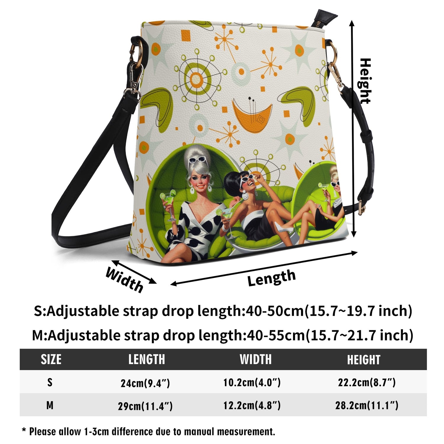 Mid Mod Retro Gals, Funky Fun Fashion Bag, Orange, Green Atomic Starbursts By MCM Gal, Mid Century Mod Kitschy Trendy Purse - Mid Century Modern Gal