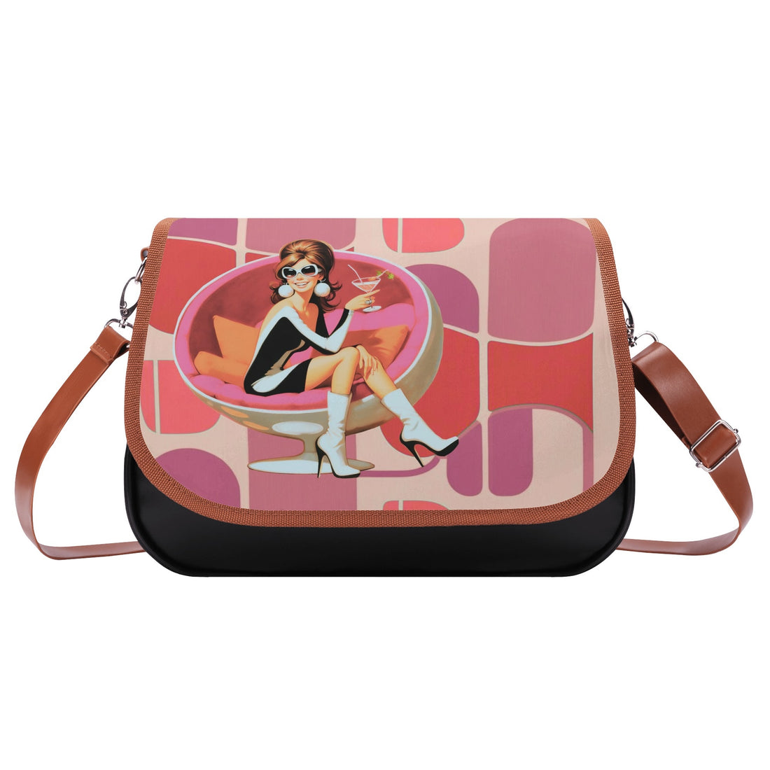 Retro 60s Mod Gal, Martini Cocktail Hot Pink Summer Vibes Retro Shoulder Bag - Mid Century Modern Gal