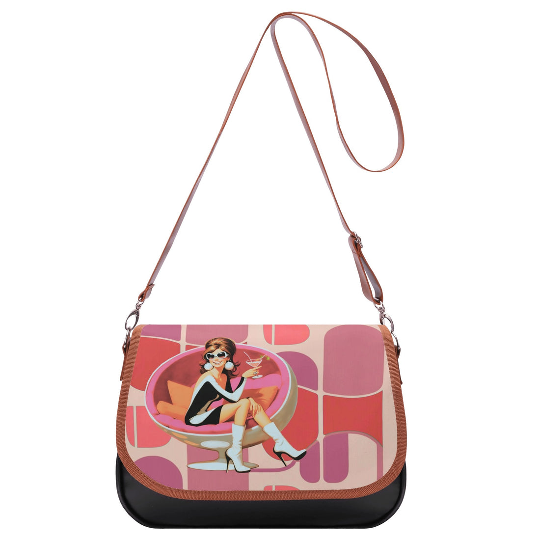 Retro 60s Mod Gal, Martini Cocktail Hot Pink Summer Vibes Retro Shoulder Bag - Mid Century Modern Gal