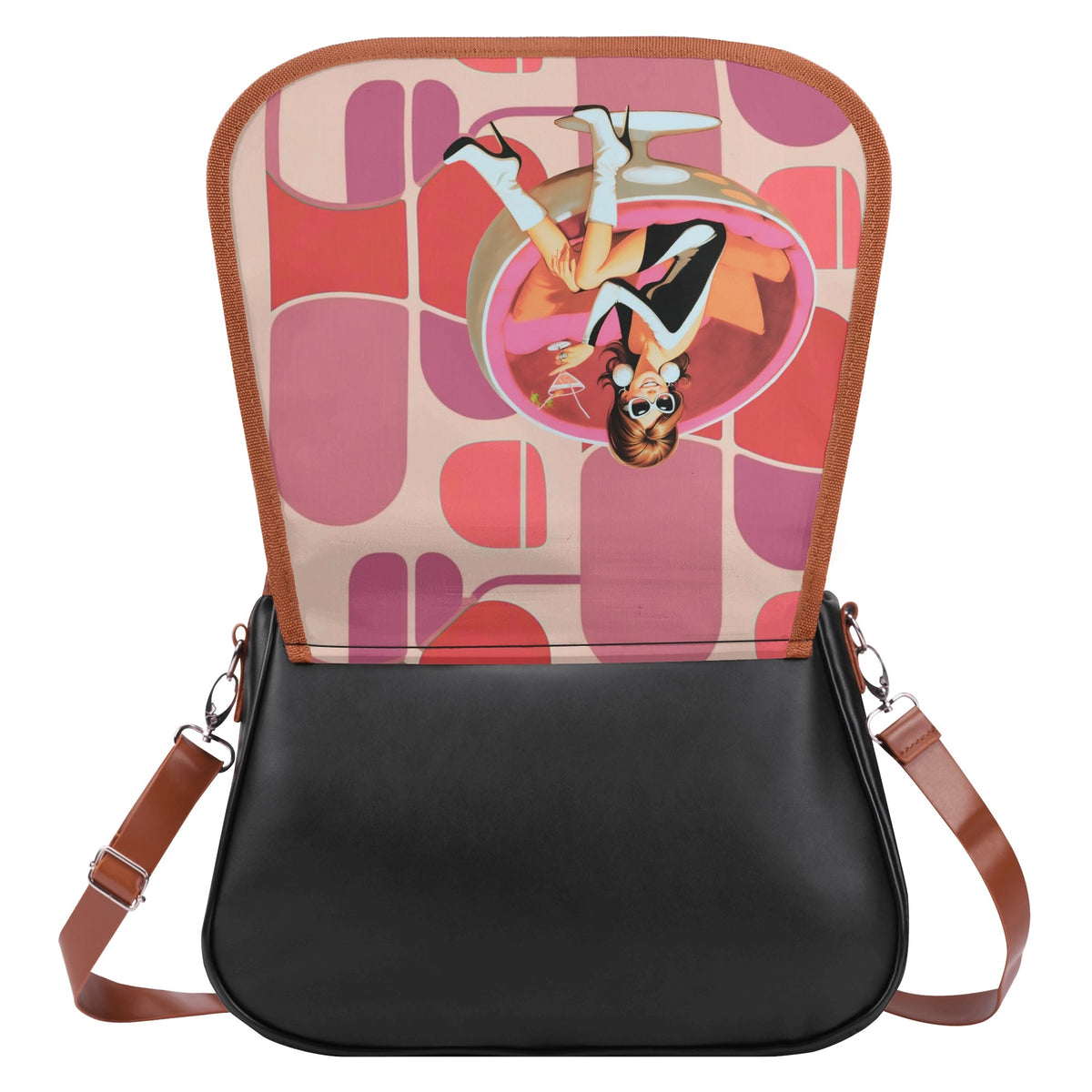 Retro 60s Mod Gal, Martini Cocktail Hot Pink Summer Vibes Retro Shoulder Bag - Mid Century Modern Gal
