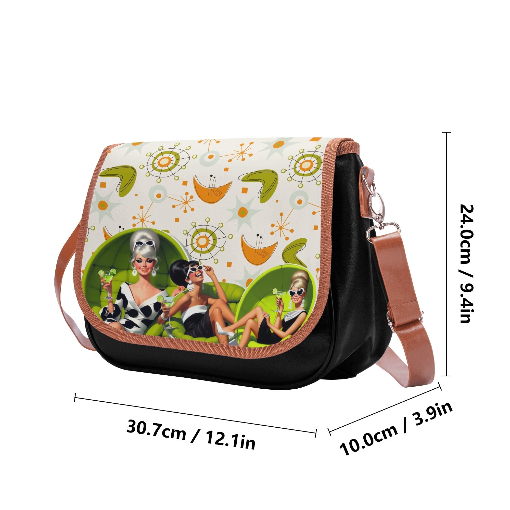 Mid Mod 60s Retro Gals, Atomic Mid Mod Retro Shoulder Bag - Mid Century Modern Gal