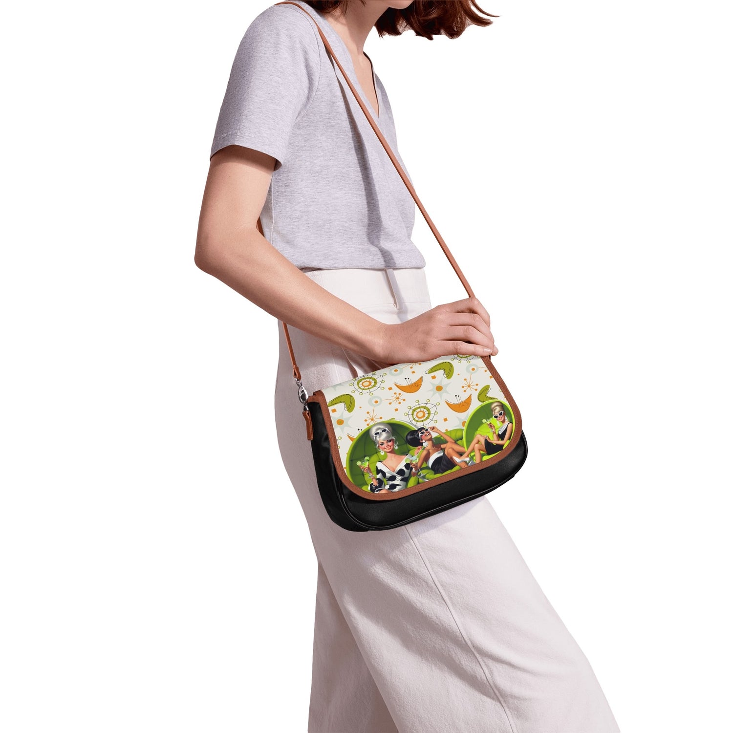 Mid Mod 60s Retro Gals, Atomic Mid Mod Retro Shoulder Bag - Mid Century Modern Gal