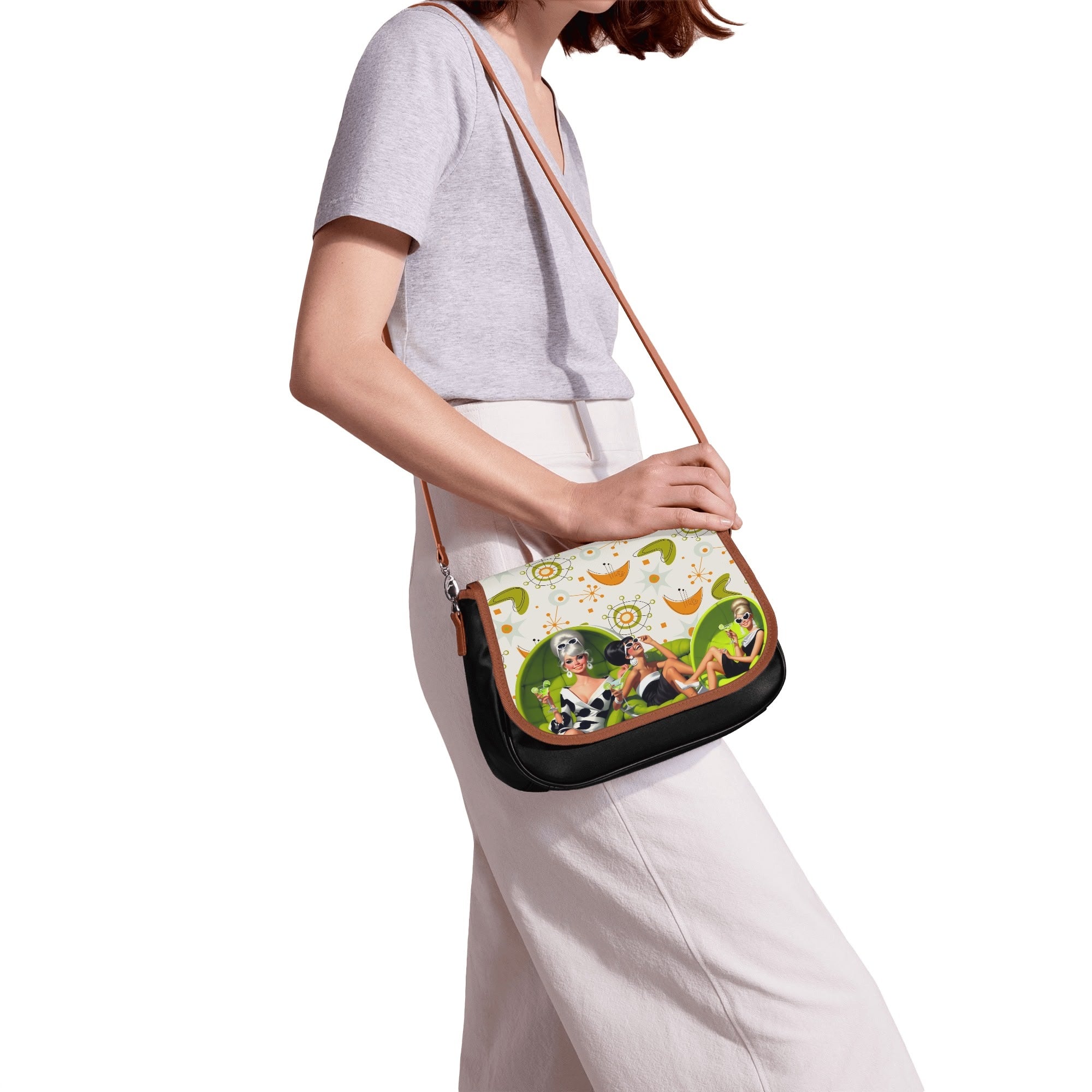 Mid Mod 60s Retro Gals, Atomic Mid Mod Retro Shoulder Bag - Mid Century Modern Gal