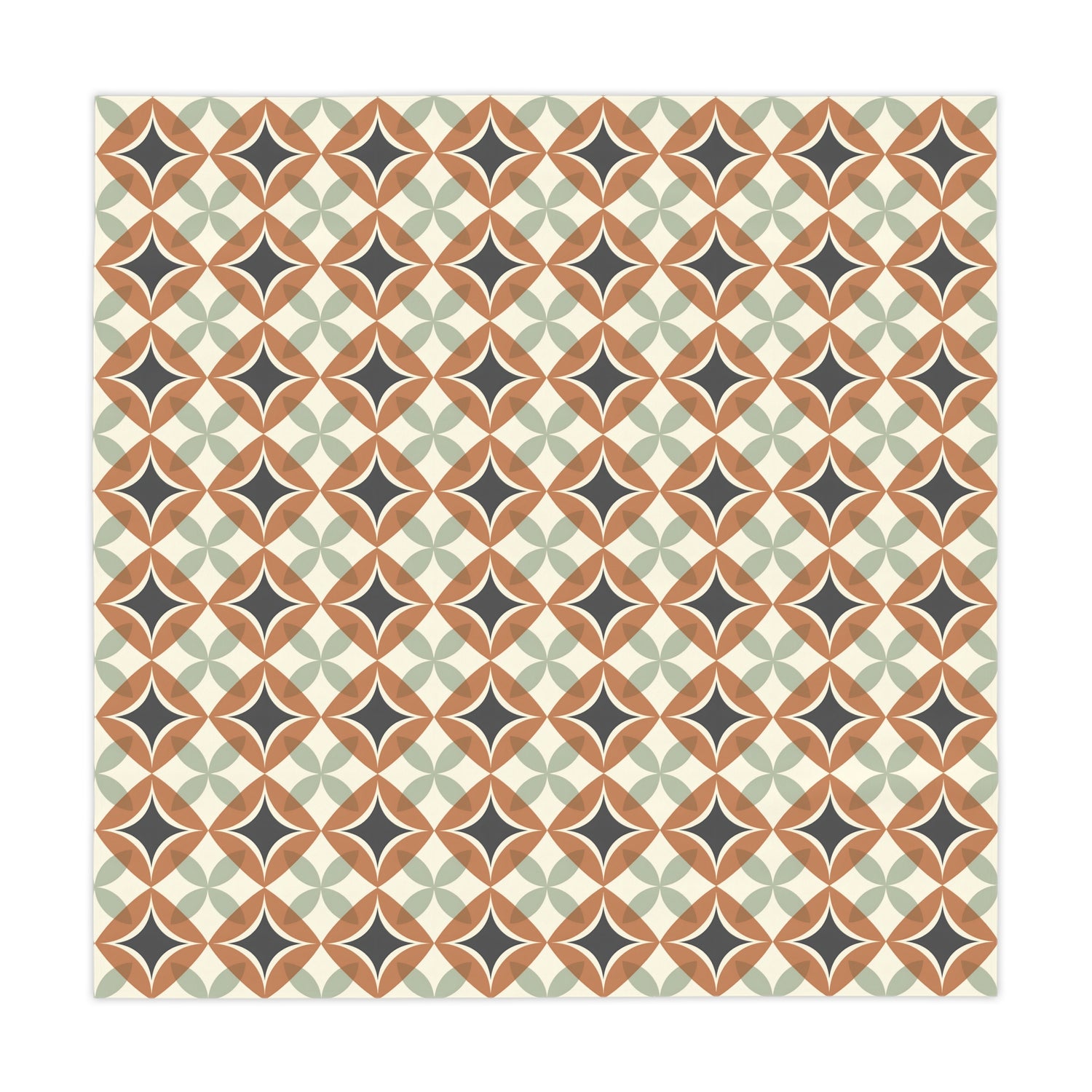 Mid Century Modern Interlocking Geometric, Terracotta Sage Charcoal Tablecloth - Mid Century Modern Gal