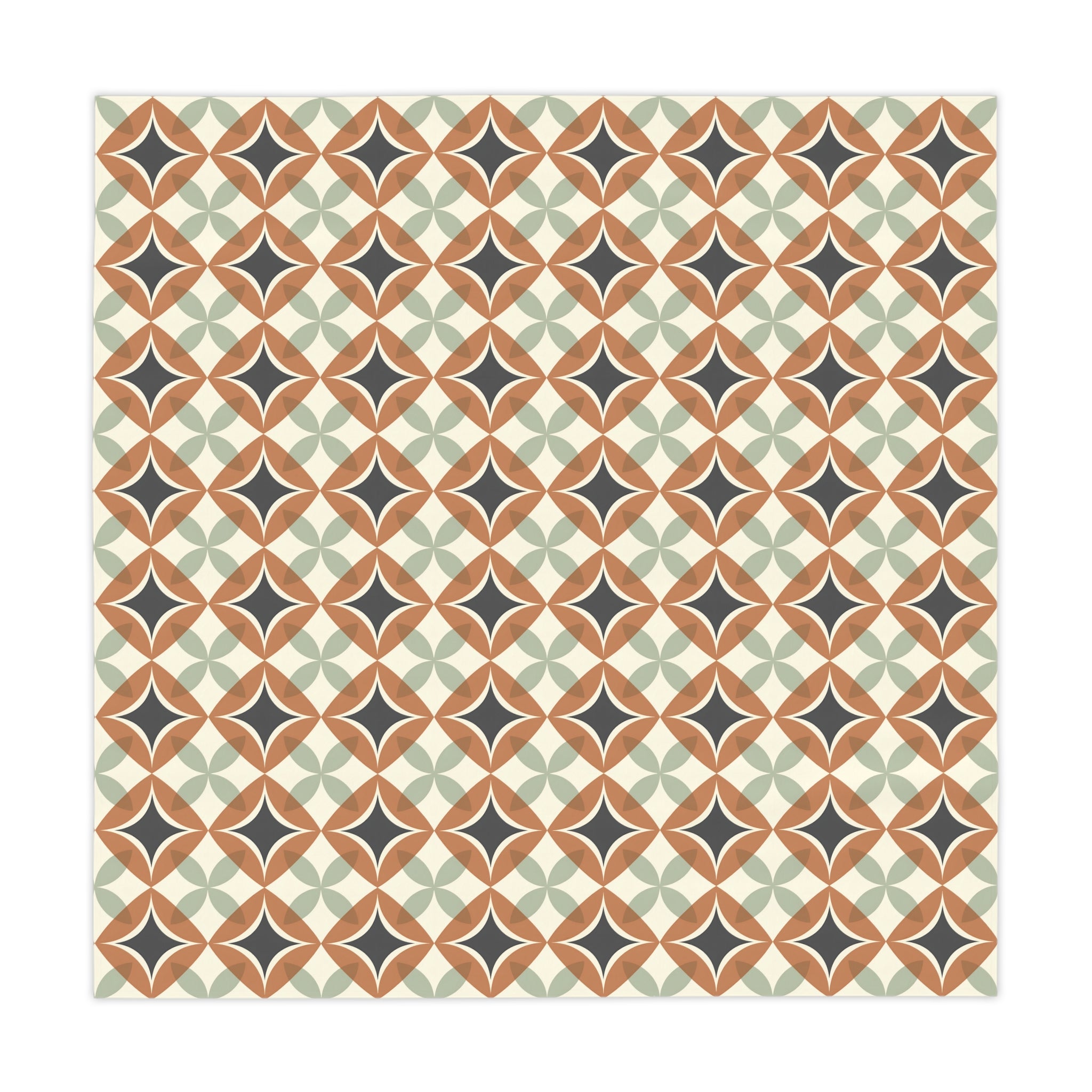 Mid Century Modern Interlocking Geometric, Terracotta Sage Charcoal Tablecloth - Mid Century Modern Gal