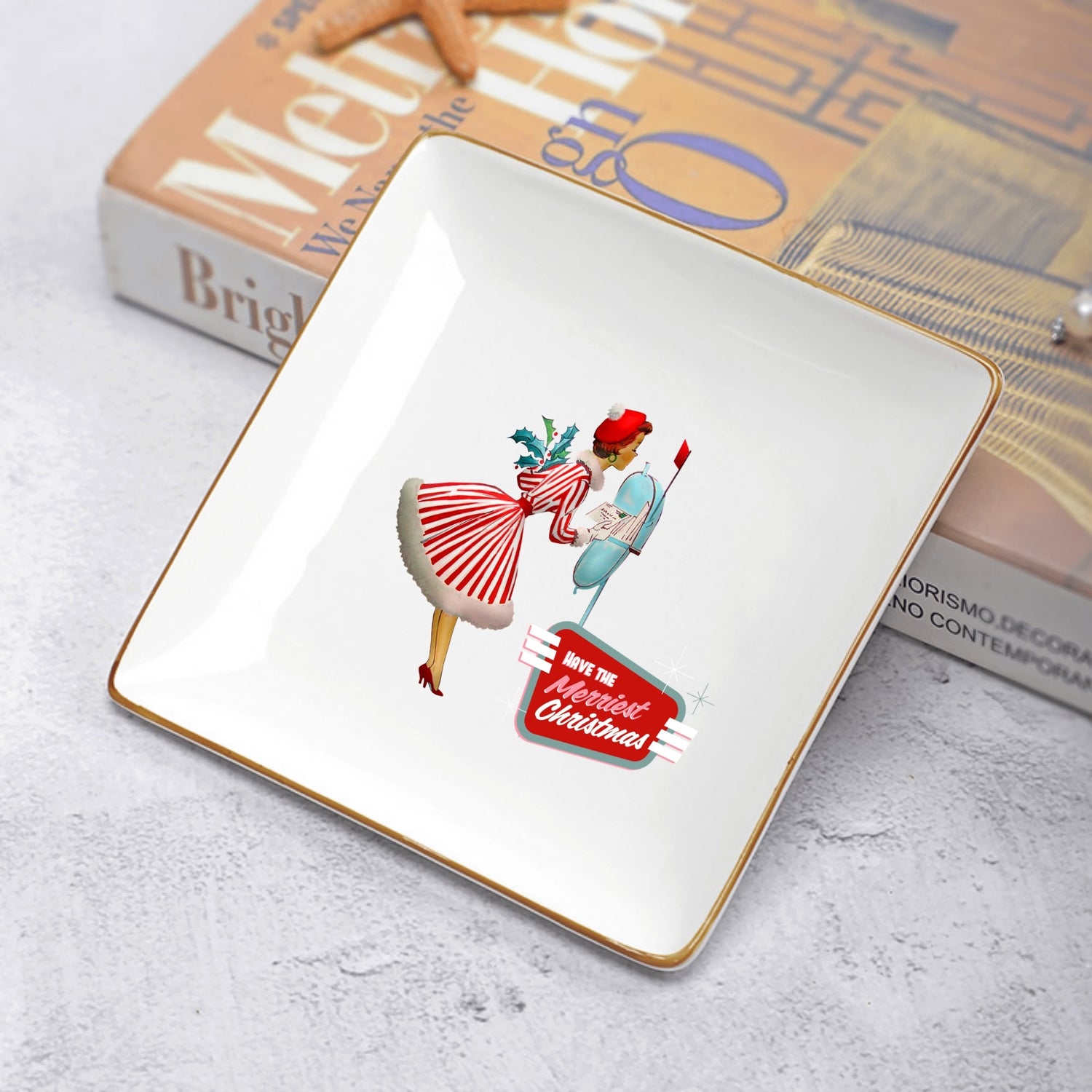 Mid Century Modern Holiday Kitschy Mod 50s Designed Dessert Or Appetizer Plates - Mid Century Modern Gal
