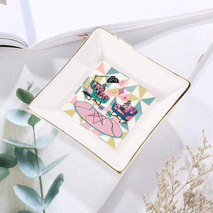 Atomic Reading Cats, Kitschy Kitchen Dessert Appetizer Cat Plates - Mid Century Modern Gal