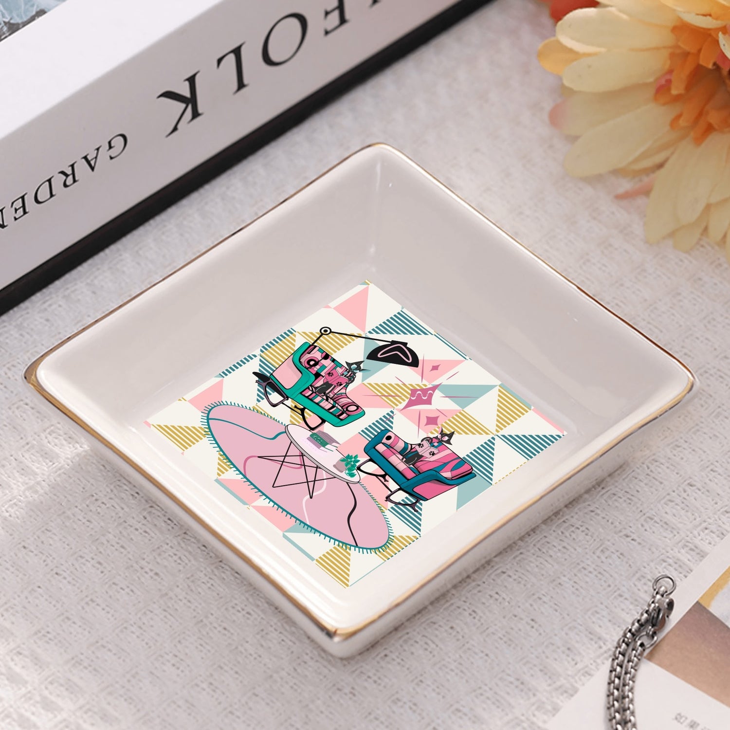Atomic Reading Cats, Kitschy Kitchen Dessert Appetizer Cat Plates - Mid Century Modern Gal