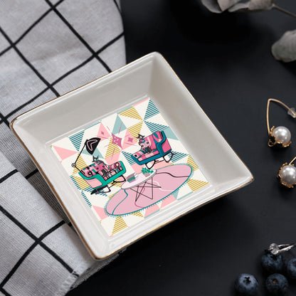 Atomic Reading Cats, Kitschy Kitchen Dessert Appetizer Cat Plates - Mid Century Modern Gal