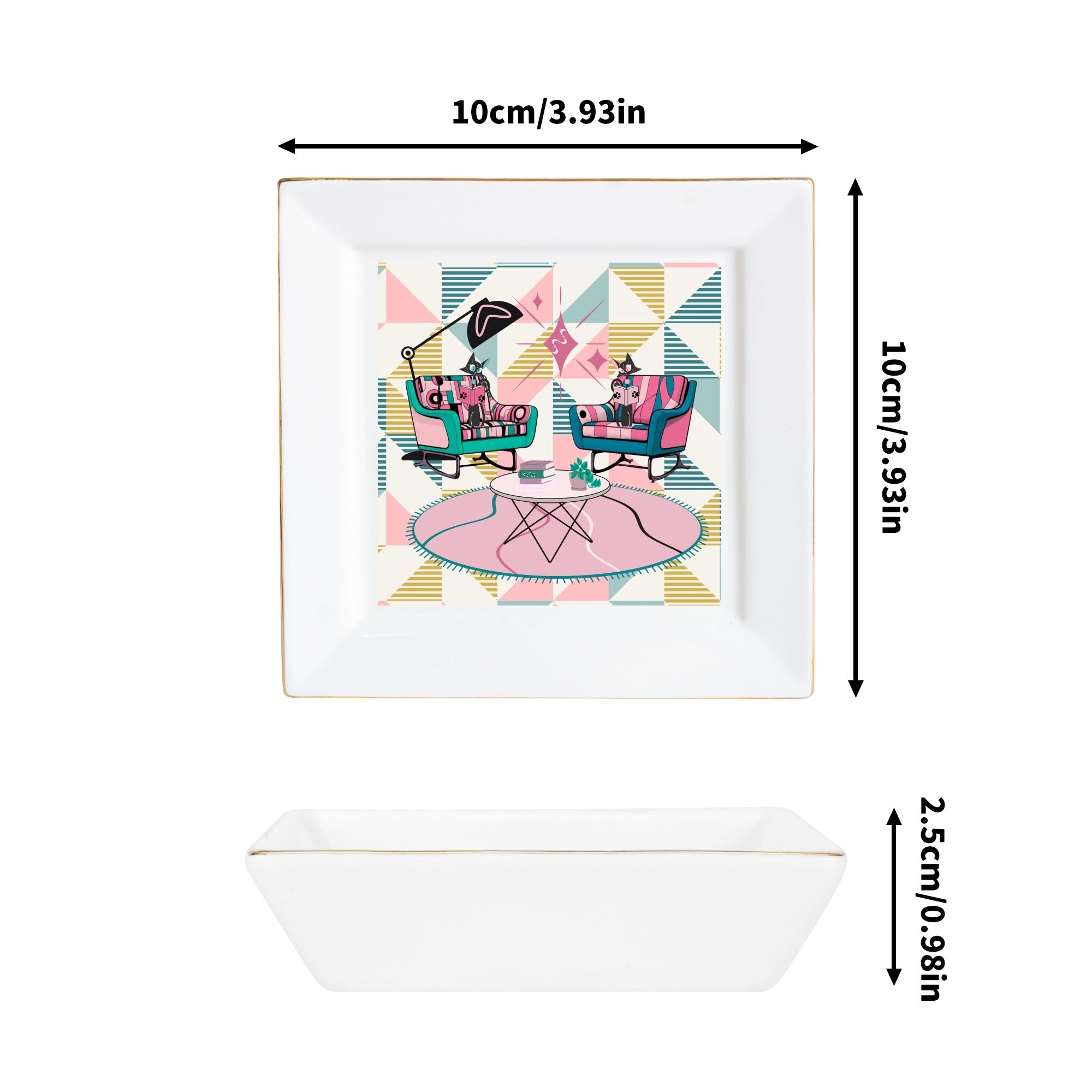Atomic Reading Cats, Kitschy Kitchen Dessert Appetizer Cat Plates - Mid Century Modern Gal