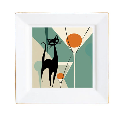 Atomic Cat Mid Century Modern Appetizer Dessert Plates - Mid Century Modern Gal