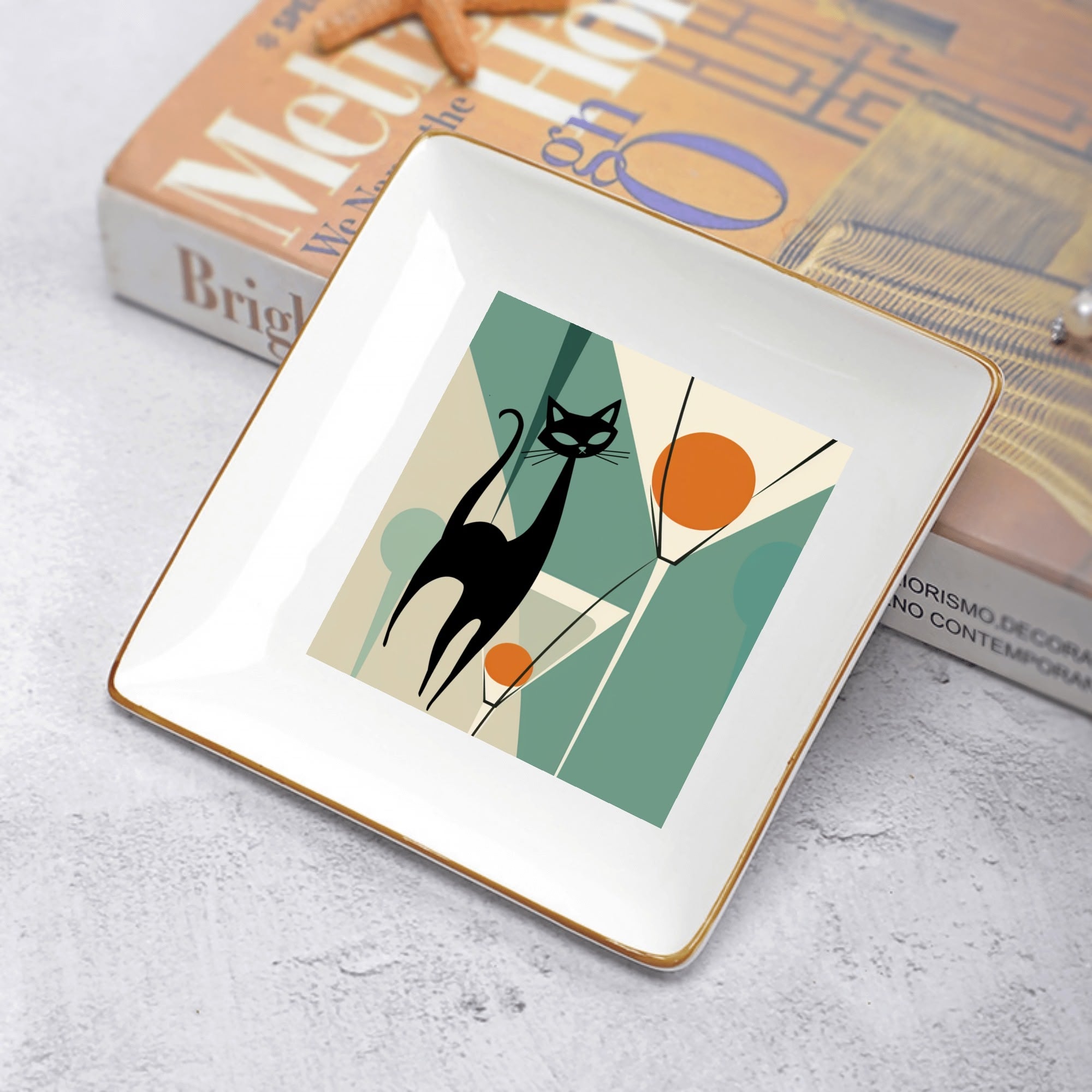 Atomic Cat Mid Century Modern Appetizer Dessert Plates - Mid Century Modern Gal