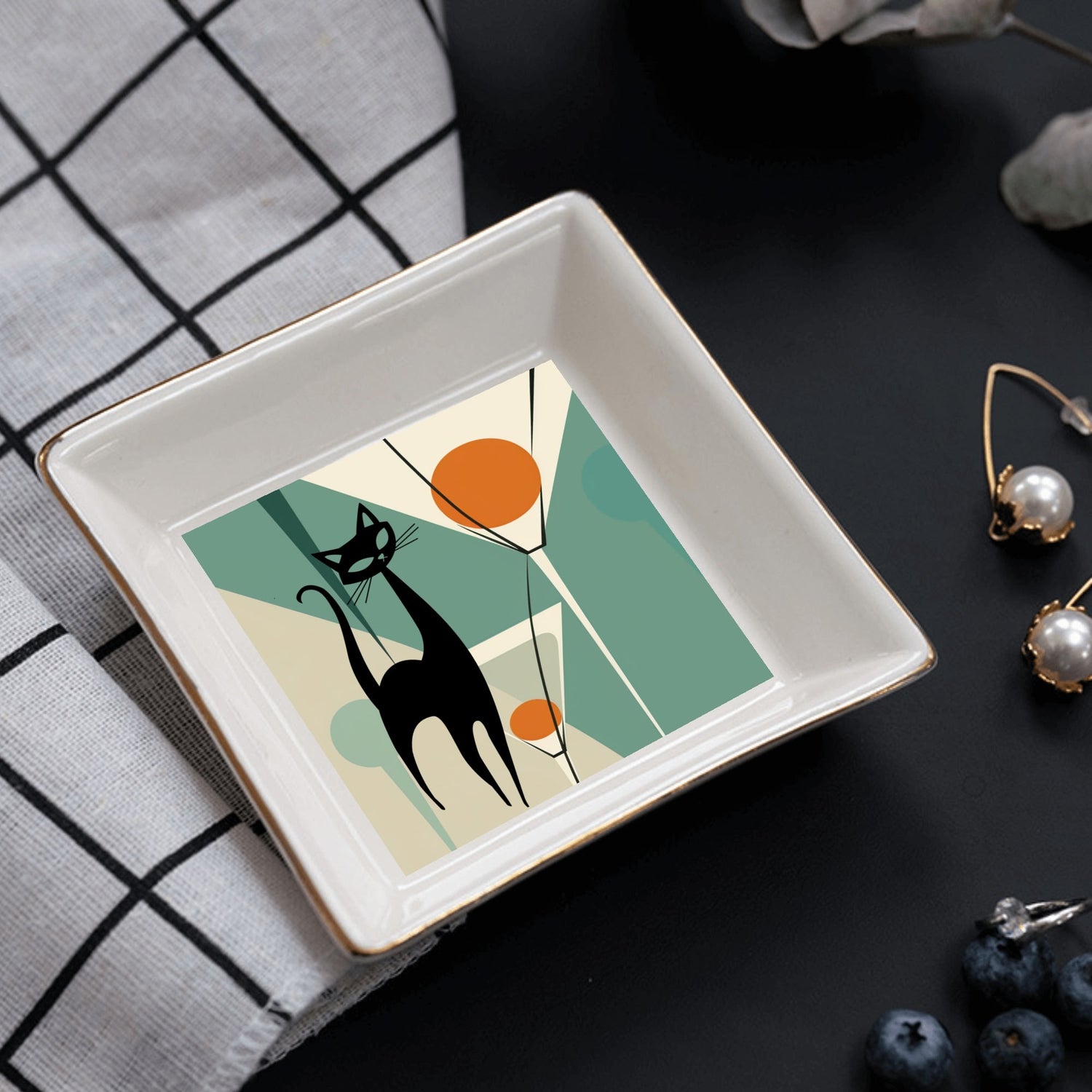 Atomic Cat Mid Century Modern Appetizer Dessert Plates - Mid Century Modern Gal