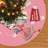 Mid Century Modern Atomic Pink Retro Santa And Merry Christmas Mod Gal Tree Skirt - Mid Century Modern Gal