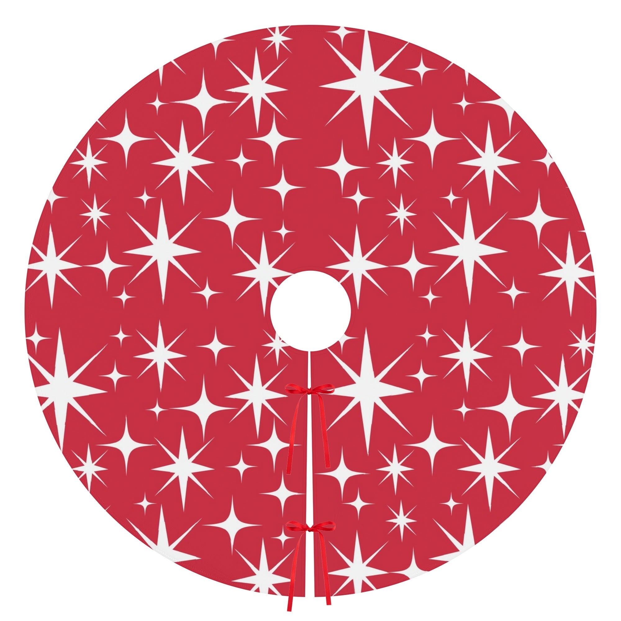 Mid Century Modern Red Atomic Starbursts Christmas Tree Skirt - Mid Century Modern Gal
