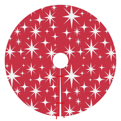 Mid Century Modern Red Atomic Starbursts Christmas Tree Skirt - Mid Century Modern Gal