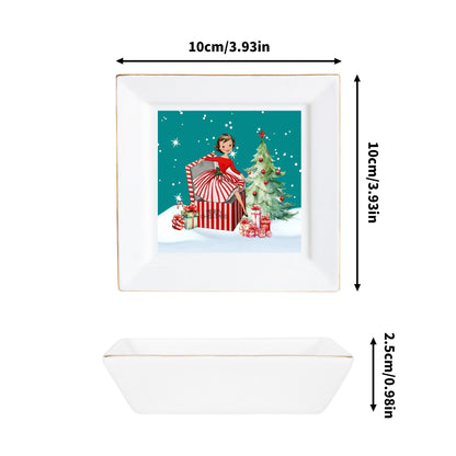 Kitschy Mod 50s Christmas Gal, Holiday Dessert And Appetizer Plates - Mid Century Modern Gal