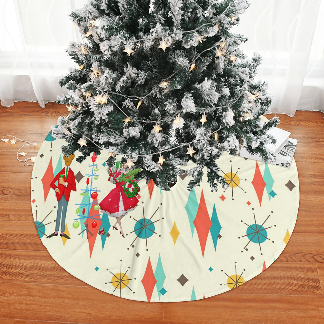 Mid Century Modern Christmas Tree Skirt, Franciscan Diamon Kitschy Mod Couple - Mid Century Modern Gal