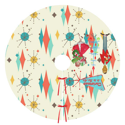Mid Century Modern Christmas Tree Skirt, Franciscan Diamon Kitschy Mod Couple - Mid Century Modern Gal