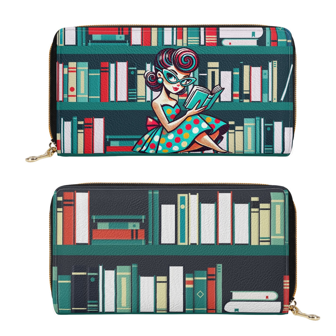 Retro Mod Gal Book Lover Kitschy Style Wallet - Mid Century Modern Gal