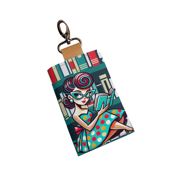 Retro Mid Mod Reading Gal Key Chain For Book Lovers