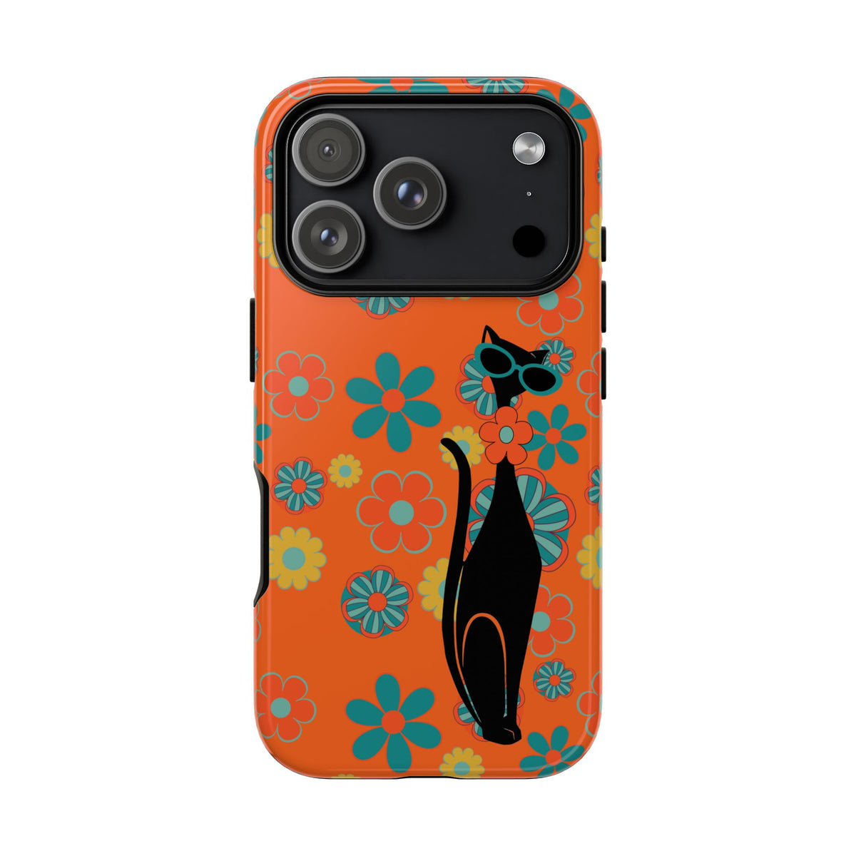 Flower Power, Retro Groovy Atomic Cat, Hipster Style Orange Samsung Galaxy and Google Pixel Tough Cases