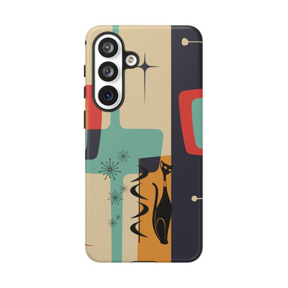 Mid Century Modern, Geometric, Atomic Cat Groovy Smart Phones Tough Phone Cases