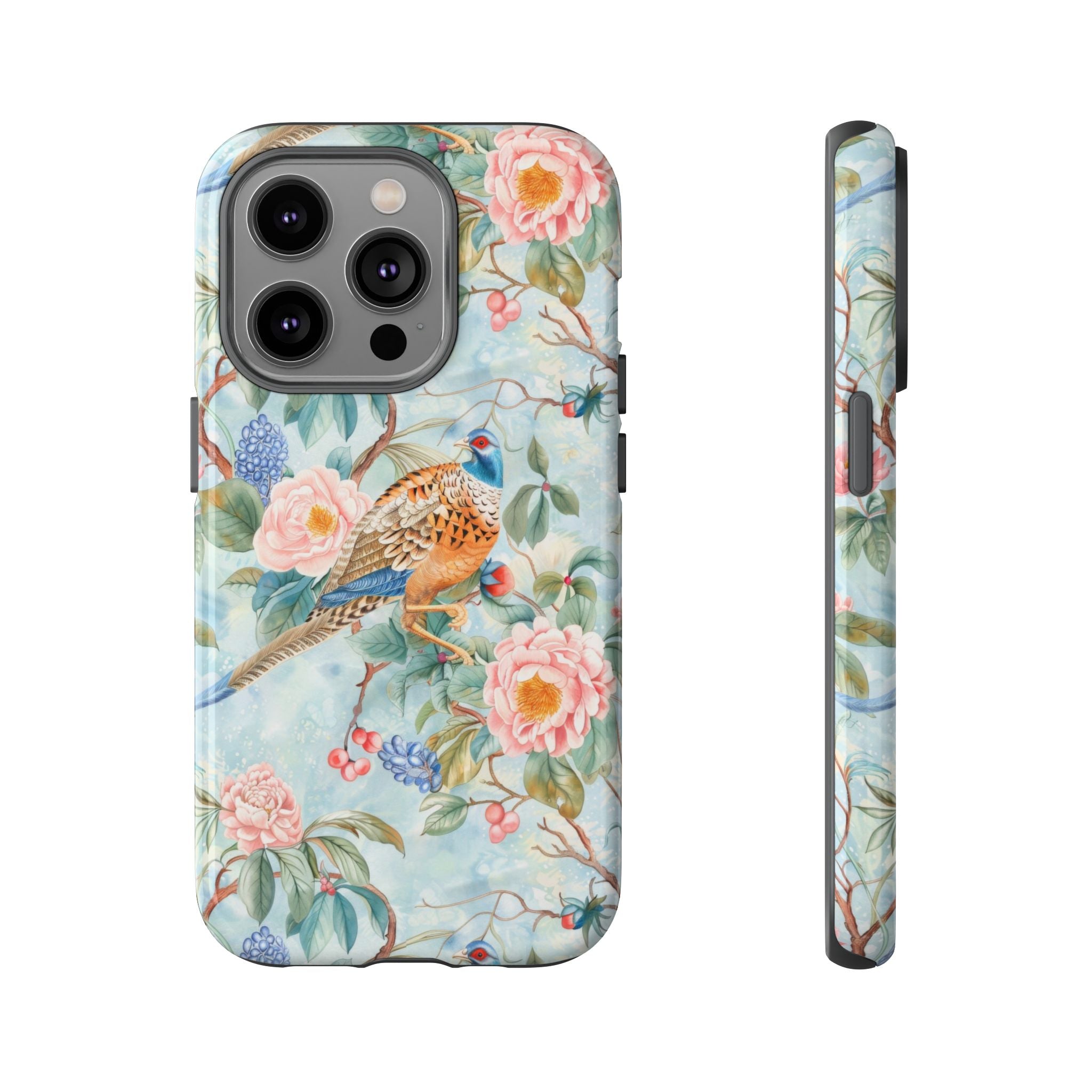 Chinoiserie Designed Floral Pheasant Phone Case with Bird Design