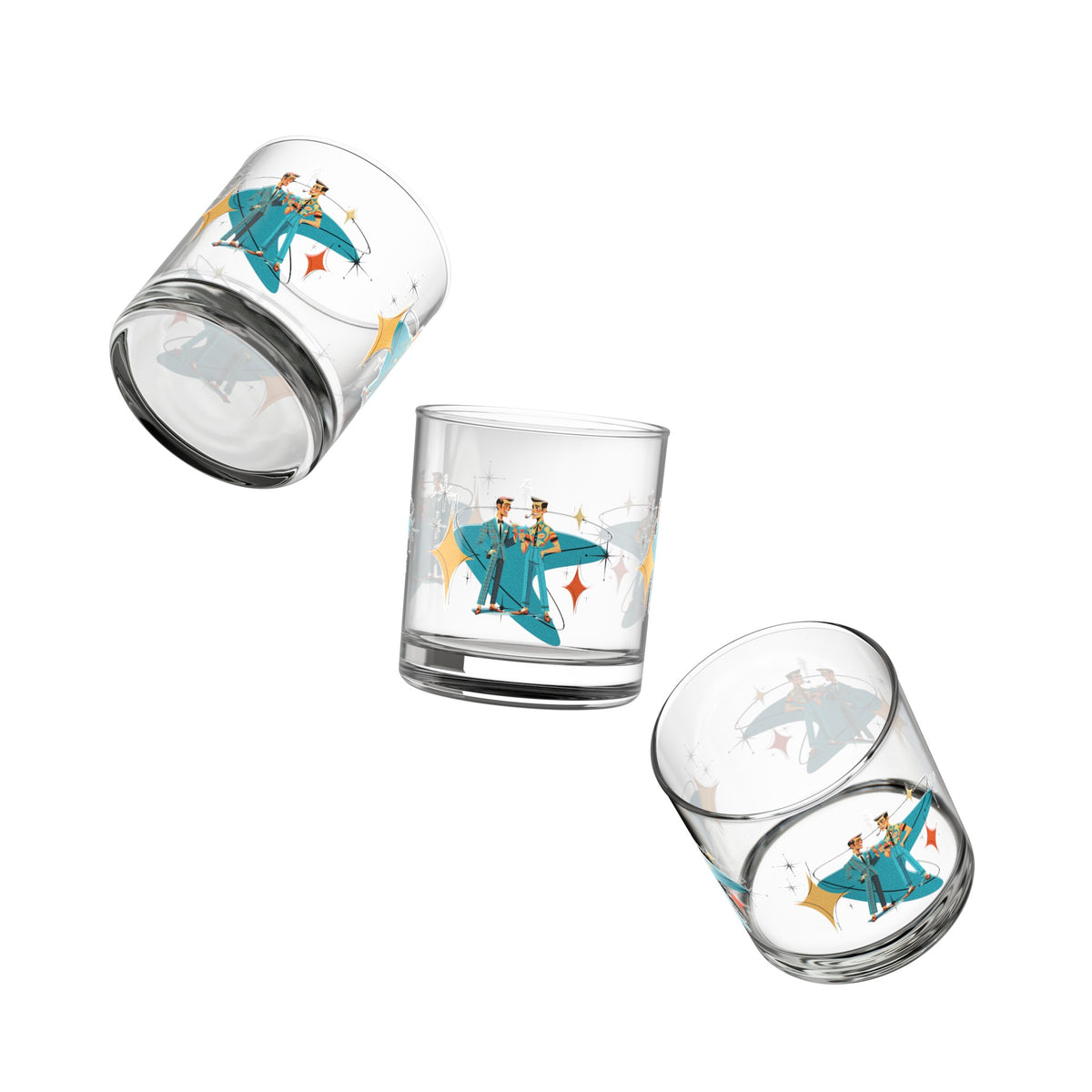 Mid Century Modern Dapper Men, Gay Couple, Bourbon Whiskey MCM Barware, 10oz - Mid Century Modern Gal