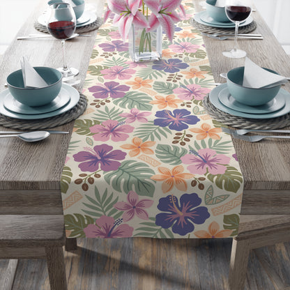 Retro Tropical Tiki Summer, Hawaiian Hibiscus Purple Table Runner