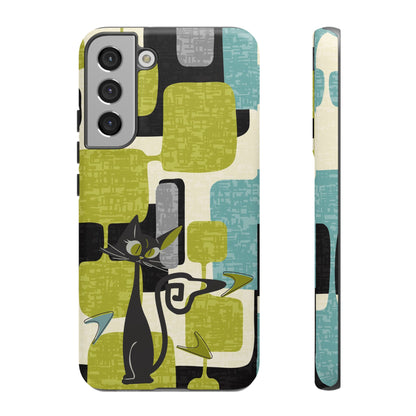 Mid Century Modern Geometric Kitschy Cat, Boomerang Retro Smart Phone Tough Cases