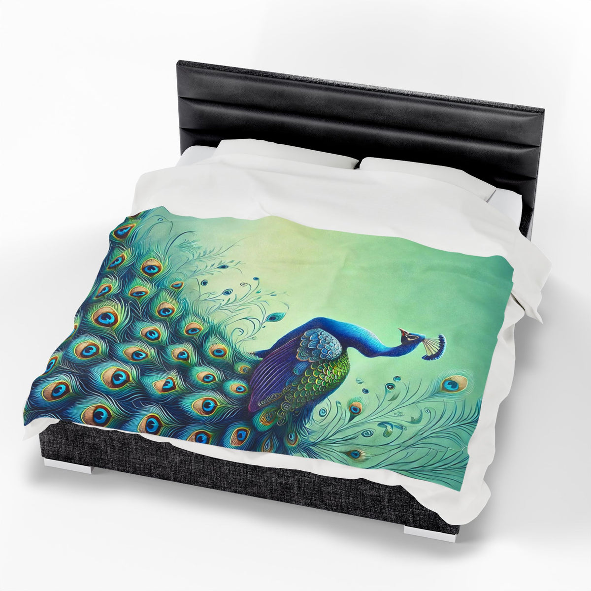 Chinoiserie Throw Blanket, Vibrant Peacock Velveteen Plush Blanket - Cozy Décor for Home and Gifts - Mid Century Modern Gal