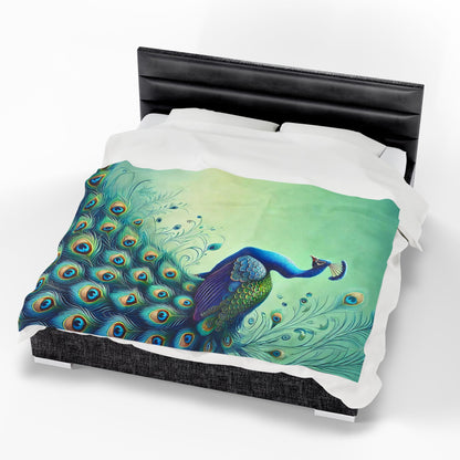 Chinoiserie Throw Blanket, Vibrant Peacock Velveteen Plush Blanket - Cozy Décor for Home and Gifts - Mid Century Modern Gal